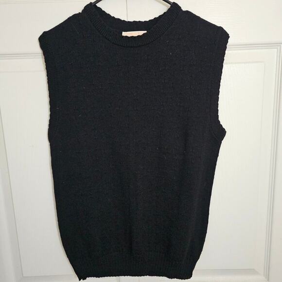 Pendleton Vintage 1970s Black‎ Scallop Sleeveless Sweater Medium Preppy Classic - Picture 3 of 10